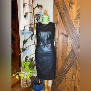 Calvin Klein Black Faux Leather Midi Dress